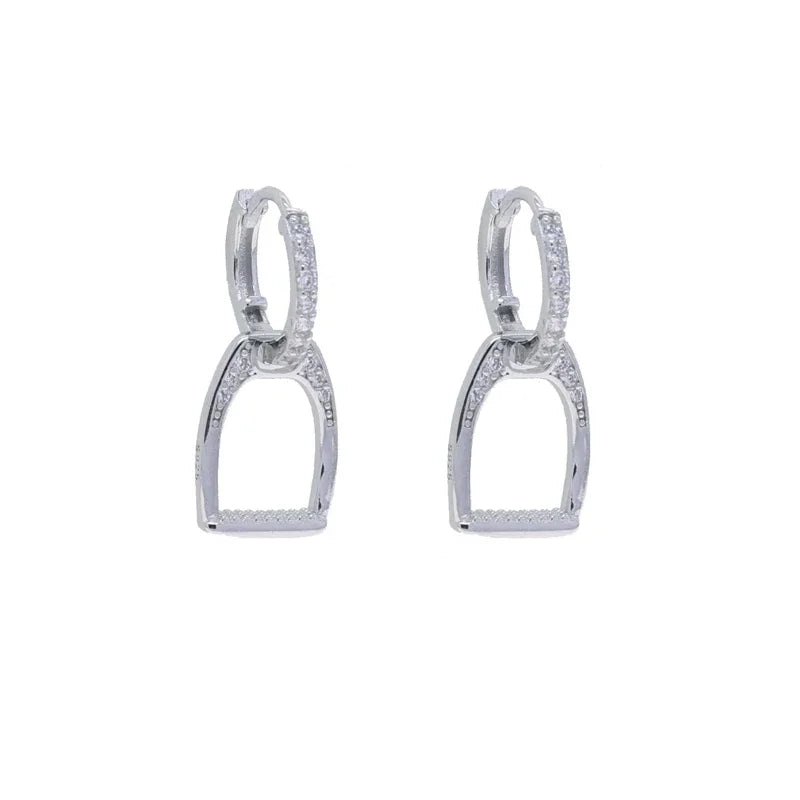 Real 925 Sterling Silver U Shape Stud Earrings Micro Pave Bling Cz Simple Horse Shoe Earing for Women Men Punk Jewelry