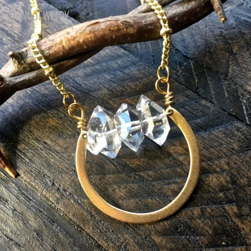 10pcs Dainty Crystal Horse Shoe Raw Quartz Point Pendant Necklace Gold Color Stainless Steel Chain Jewelry