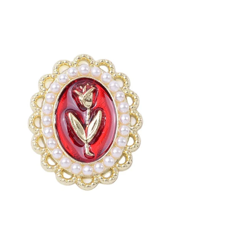 100Pcs sets Kong literary rose branches dripping oil oval flower plate crystal buckle accessories DIY shoes clothing materials