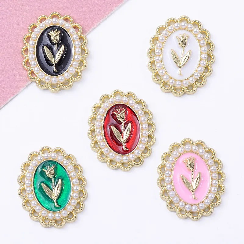 100Pcs sets Kong literary rose branches dripping oil oval flower plate crystal buckle accessories DIY shoes clothing materials