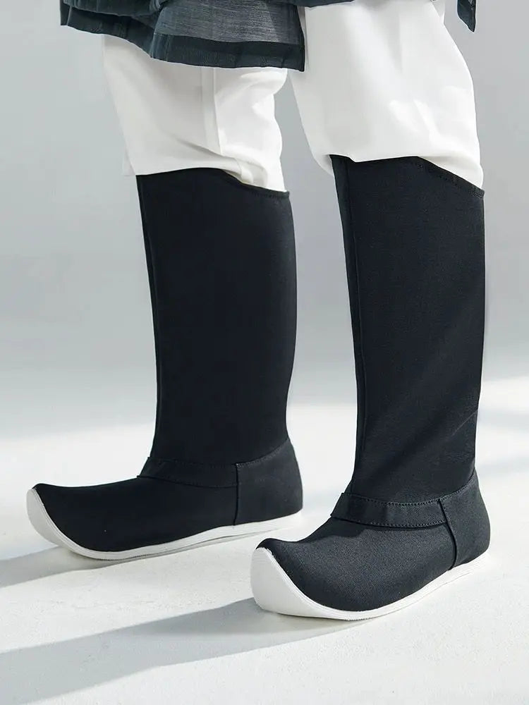 Chinese Song Dynasty Hanfu Boots Shoes Men&Women Hanfu Bow Boots Cloth Boots Black Hanfu Soap Boots For Men Women Plus Size 46#