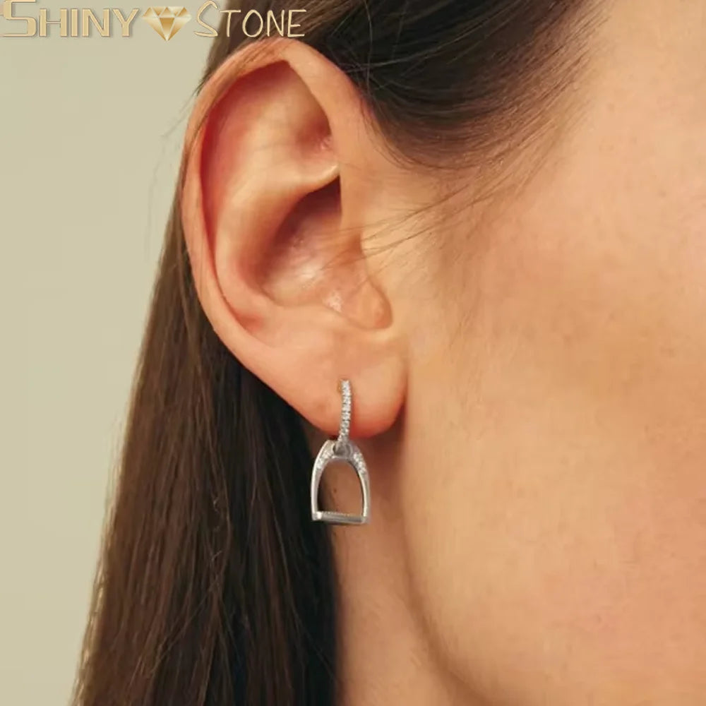 Real 925 Sterling Silver U Shape Stud Earrings Micro Pave Bling Cz Simple Horse Shoe Earing for Women Men Punk Jewelry