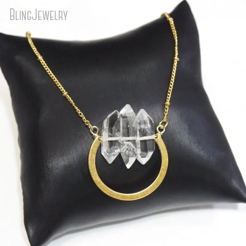 10pcs Dainty Crystal Horse Shoe Raw Quartz Point Pendant Necklace Gold Color Stainless Steel Chain Jewelry