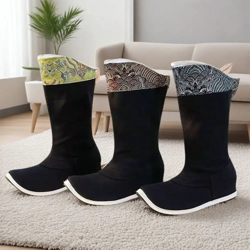 Ancient Hanfu Boots, Height Increasing Soap Boots, Unisex Wedding Shoes, Antique Style Official Boots, Ming Style Upturned