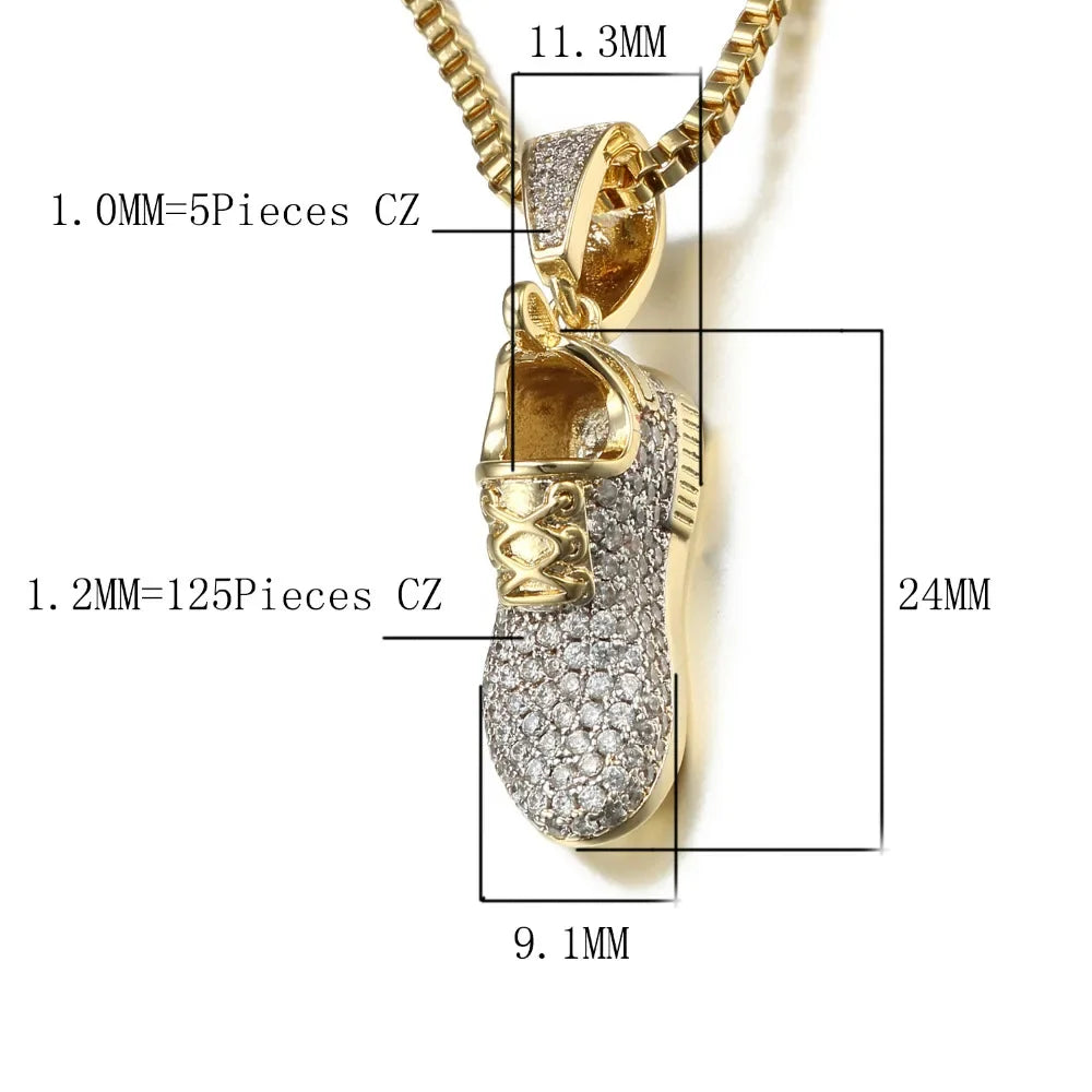 Chain for Men Pendant Hip Hop Cubic Zirconia 3D Sneaker Shoes Pendants Necklaces Bling Bling Ice Out Gold Plated Fine Jewelry