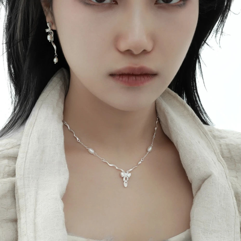 Bowknot Ballet Shoes Pendant S925 Sterling Silver Necklace Women's Fashion Freshwater Pearl Jewelry Original Design Wholesale