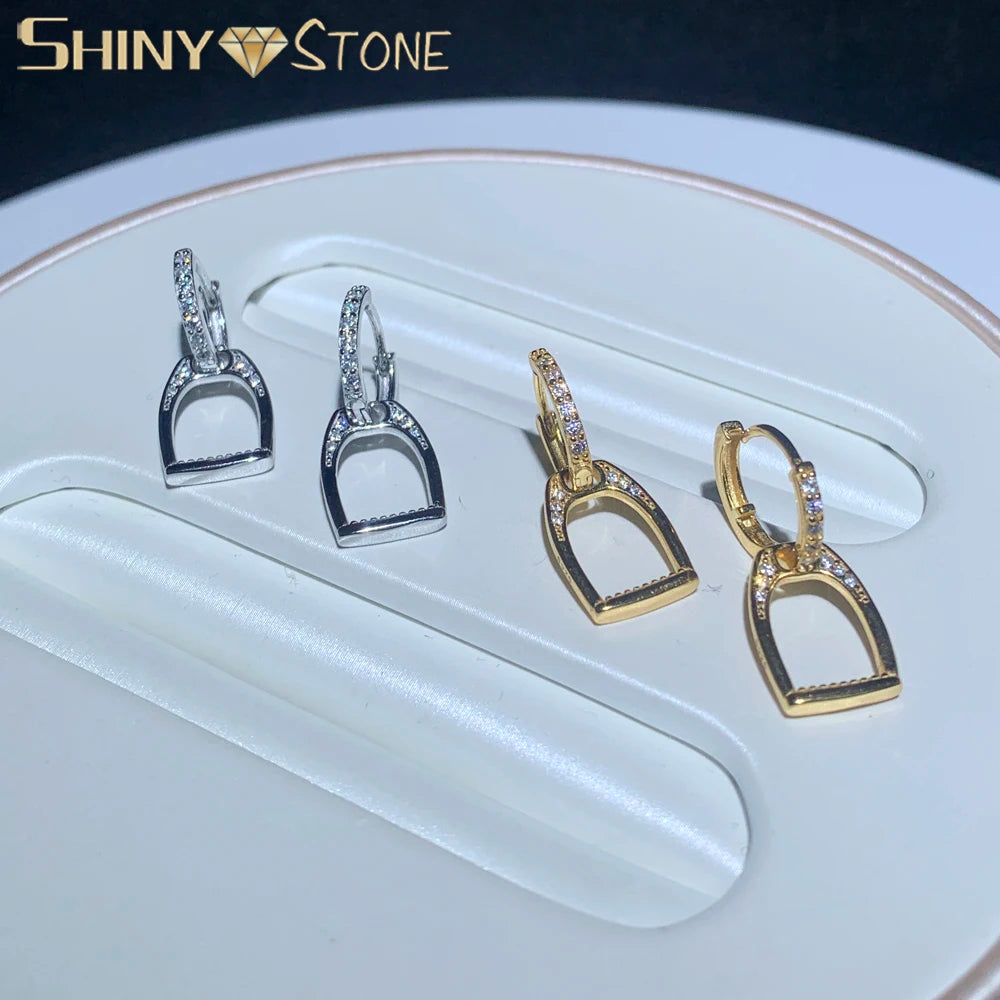 Real 925 Sterling Silver U Shape Stud Earrings Micro Pave Bling Cz Simple Horse Shoe Earing for Women Men Punk Jewelry