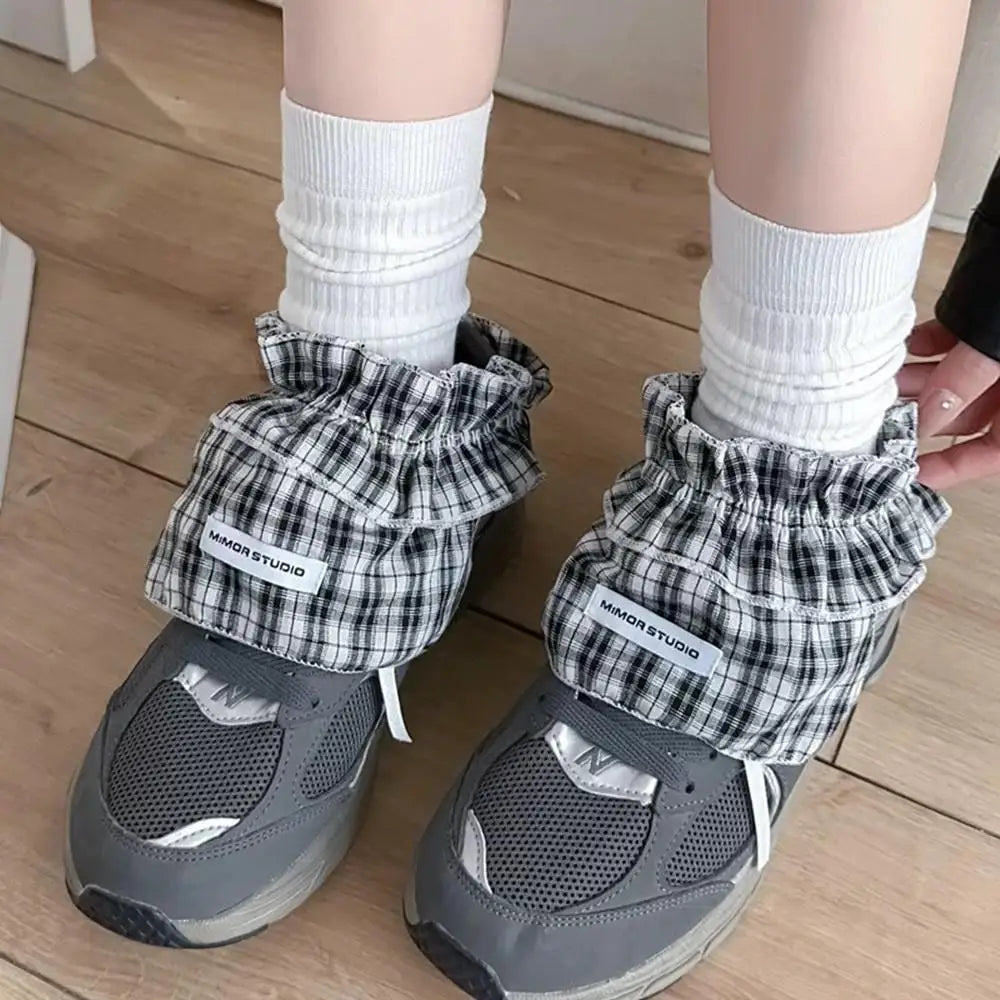 Korean Lace Strap Shoes Cover Bow Tiered Ruffled Lace Calf Socks Covers JK Lolita Girl Socks Leg Warmers Y2K White Calf Socks