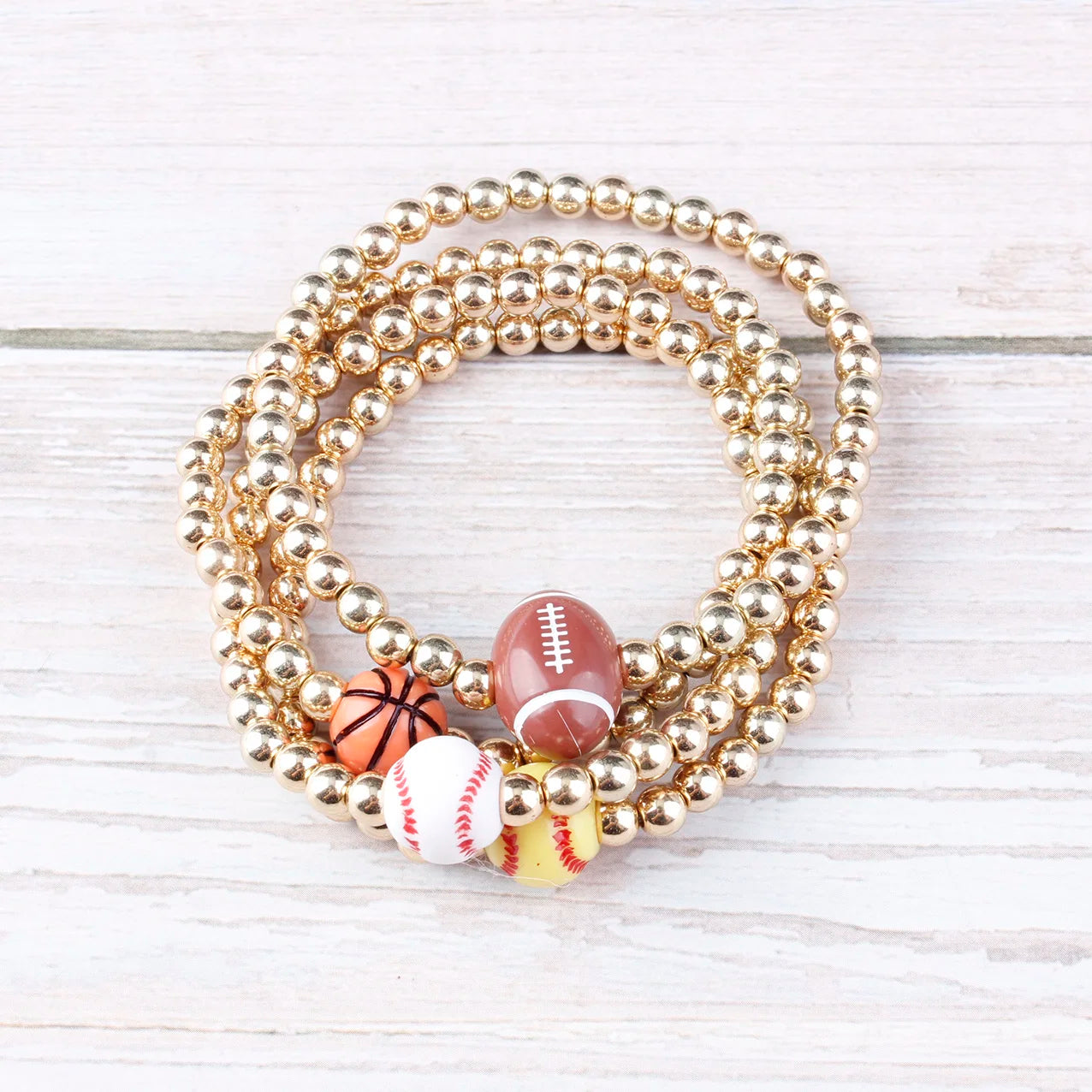 100 Piece Softball Baseball Football Basketball Charm Gold Beads Bracelets for Women Fashion Jewelry Gift