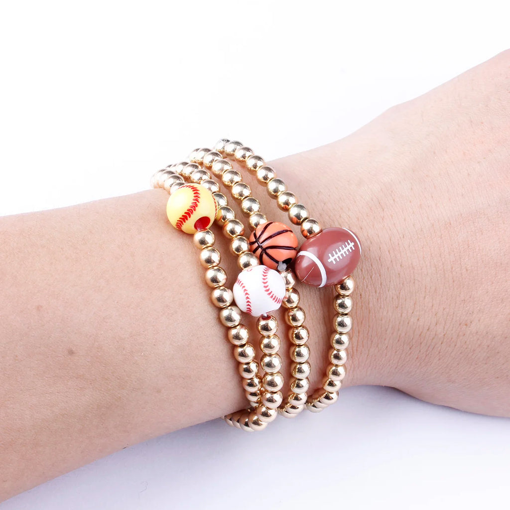 100 Piece Softball Baseball Football Basketball Charm Gold Beads Bracelets for Women Fashion Jewelry Gift