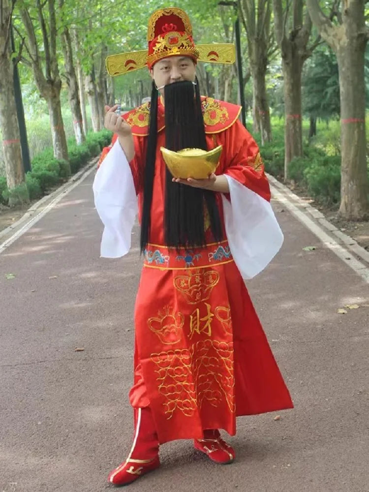 God of Wealth Clothing Men and Women's Annual Meeting Costume New Year's Day Opening Celebration Fortune God's Garment Shoes Hat