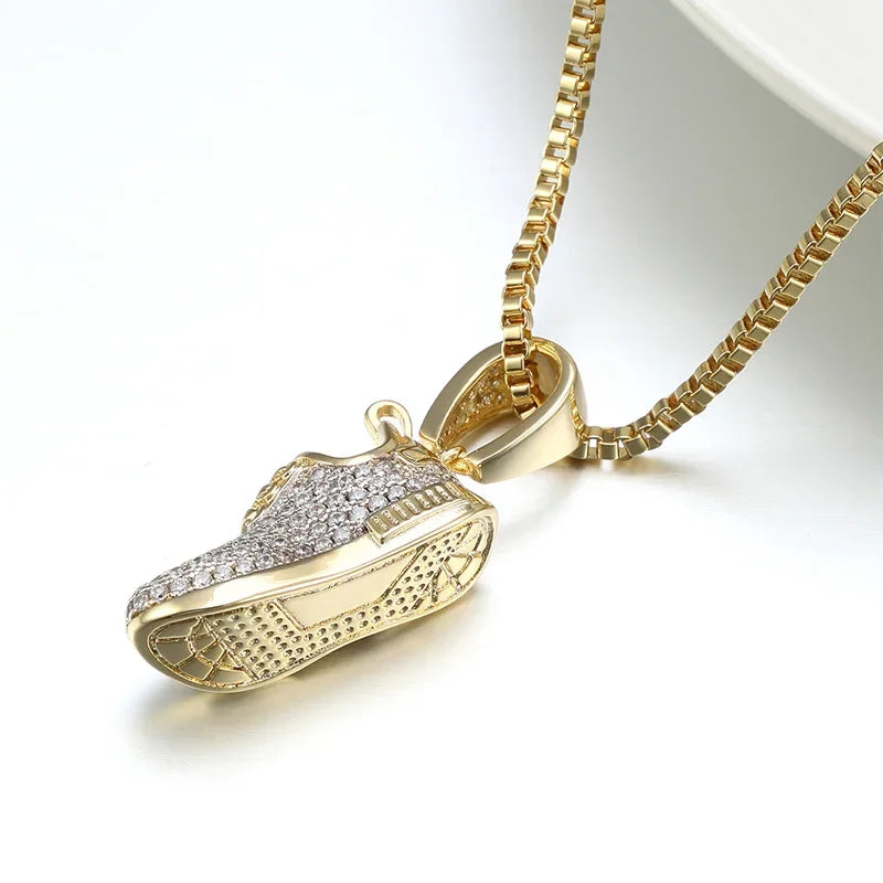 Chain for Men Pendant Hip Hop Cubic Zirconia 3D Sneaker Shoes Pendants Necklaces Bling Bling Ice Out Gold Plated Fine Jewelry