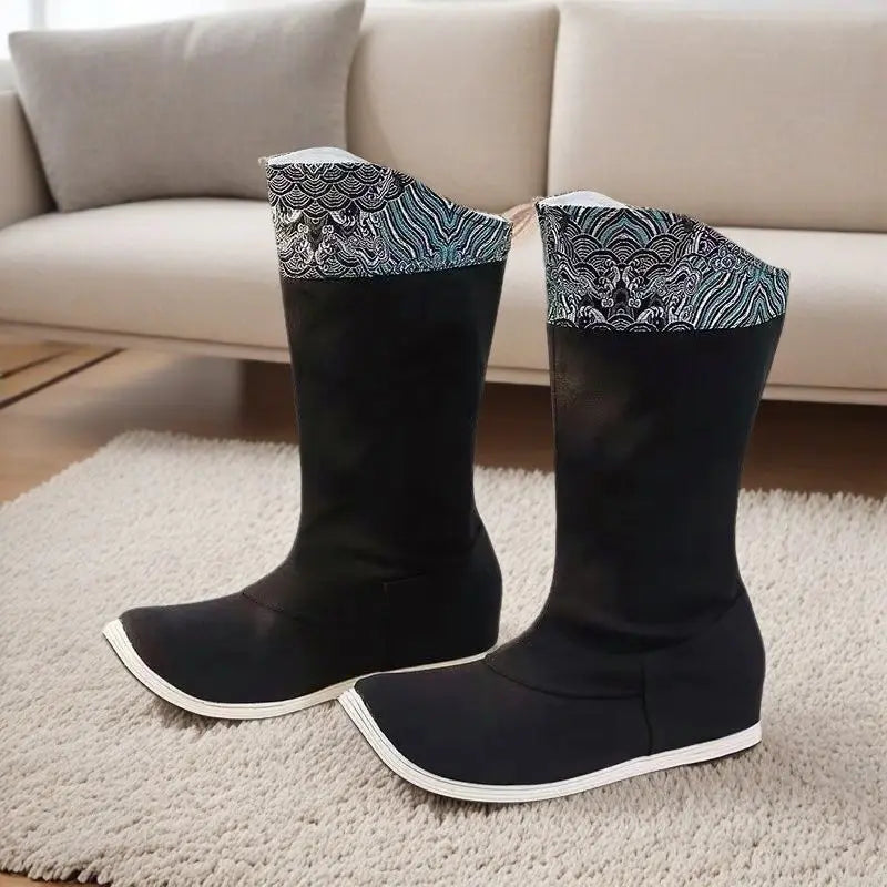 Ancient Hanfu Boots, Height Increasing Soap Boots, Unisex Wedding Shoes, Antique Style Official Boots, Ming Style Upturned