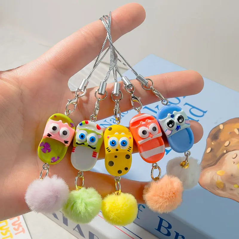 100pcs/Lot Mini Kids' Slippers Keychain Plush Ball Keyring Mobile Phone Strap Bags Car Keyrings Cute Cartoon Shoes Key Chains