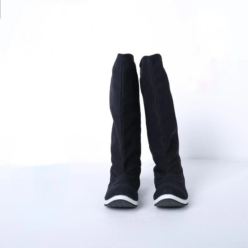 Chinese Traditional Hanfu Shoes Boots Black Mid-Calf Pointed Toe Cosplay Hanfu Kung Fu Ancient Costume Oriental Pull-on Shoes