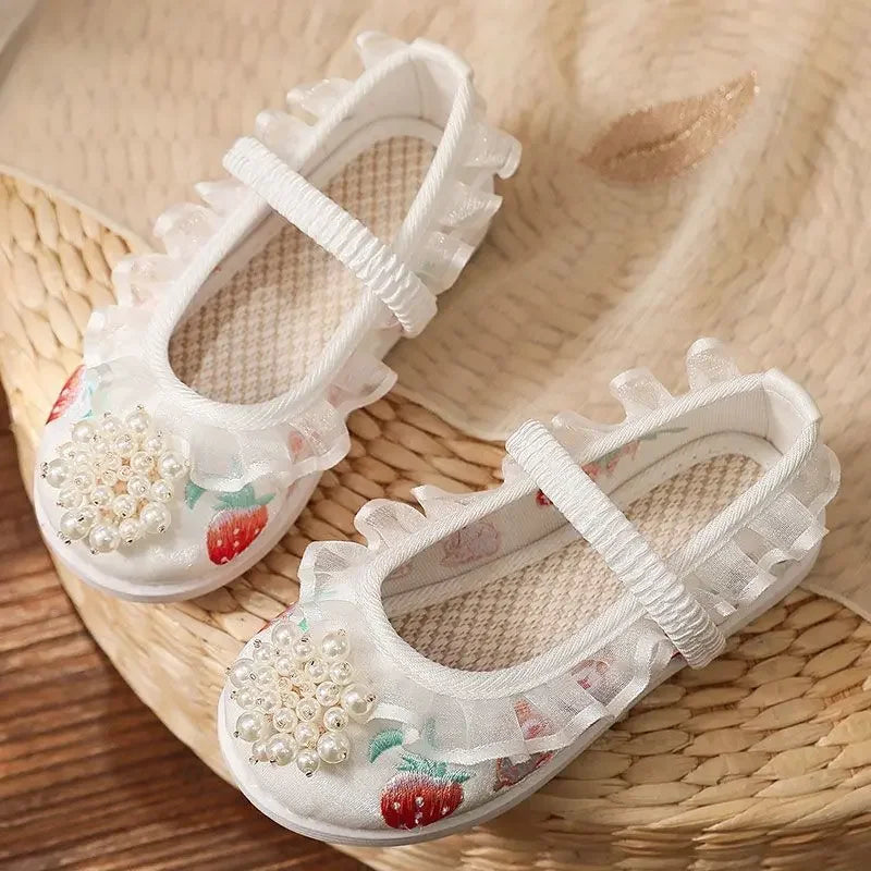 Cartoon Hanfu Shoes Girls Children Chinese 3D Embroidered Shoes Hanfu Handmade Soft Sole Cloth Shoes Kids Girls 2-13Y