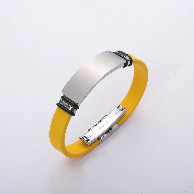 20PCS Silicone Sprort Bracelet Stainless Steel Plate Blank To Record Metal Matte Plate For Engraving Basketball Bracelet