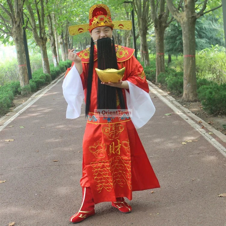God of Wealth Clothing Men and Women's Annual Meeting Costume New Year's Day Opening Celebration Fortune God's Garment Shoes Hat