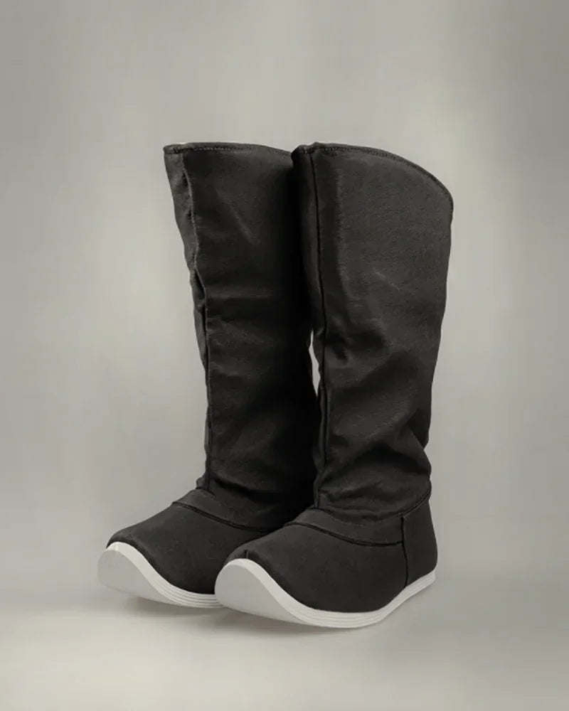 Hanfu Black Boots Shoes Men Canvas Heighten Rubber Sole Waterproof Chinese Hanfu Soap Boots Shoes Women Plus Size 35-46#